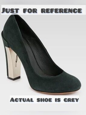 Brian Atwood Dark Gray Suede Block-Heel Pump